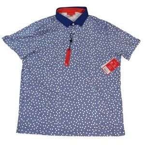 Redvanly Clyde Polo Shirt Mens‎ XL Blue White Geometric Print Short Sleeve Golf